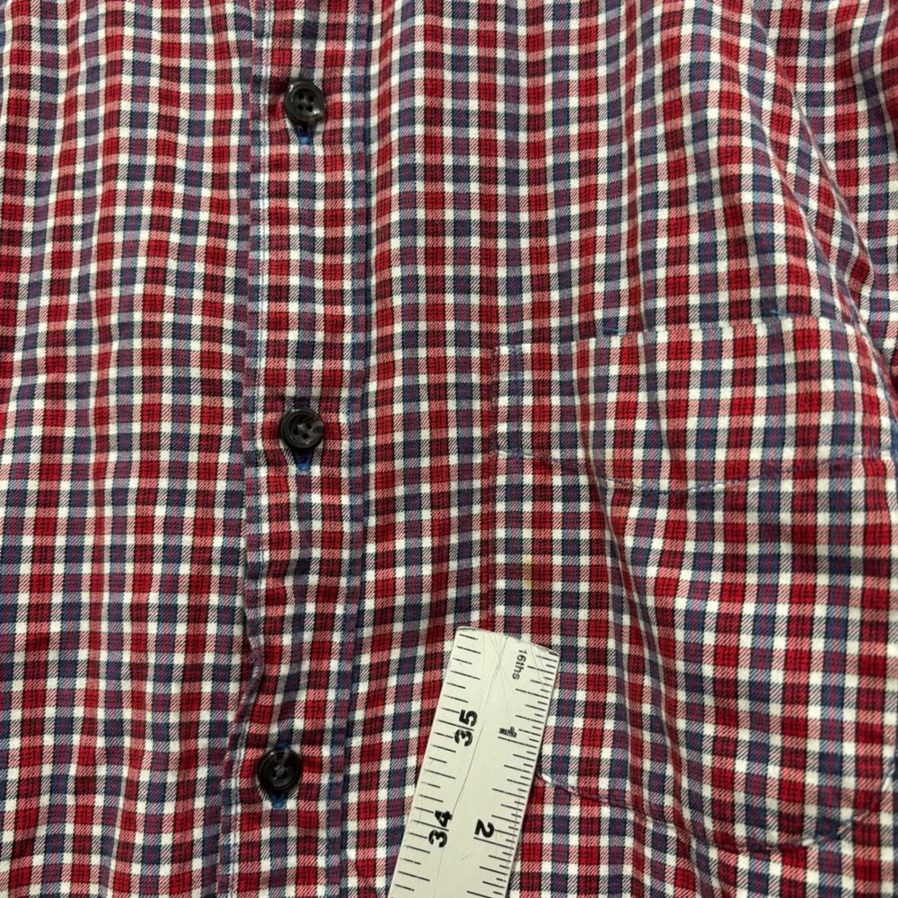 J. Crew Mens Brushed Twill Plaid Button Down Shirt Red White Blue Classic Fit M
